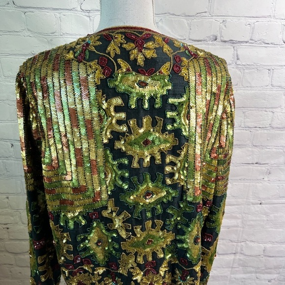 Adrianna Papell Holiday Vintage Sequined Silk Blazer Large - Picture 4 of 7